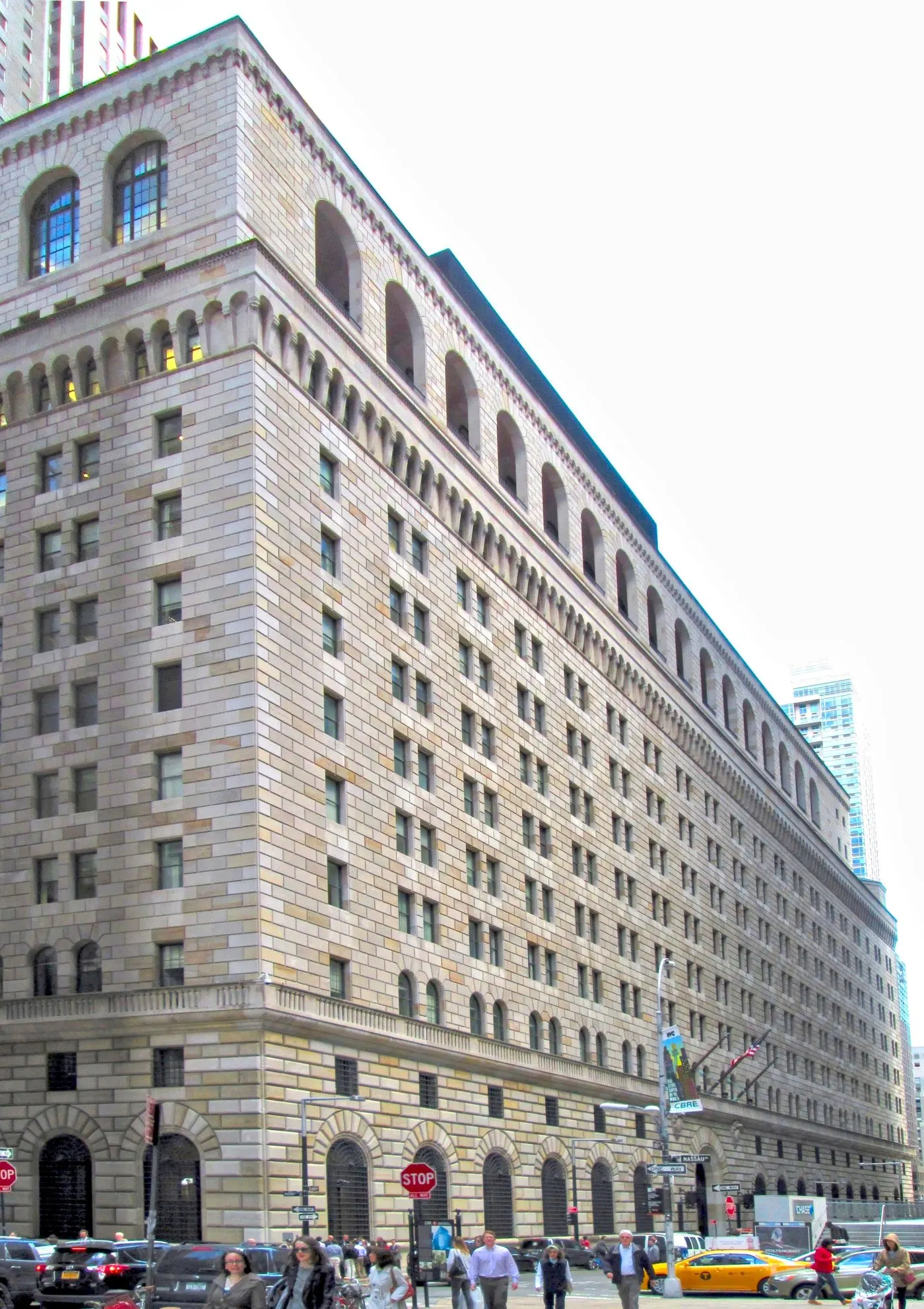 The Federal Reserve Bank of New York building, seen from the west