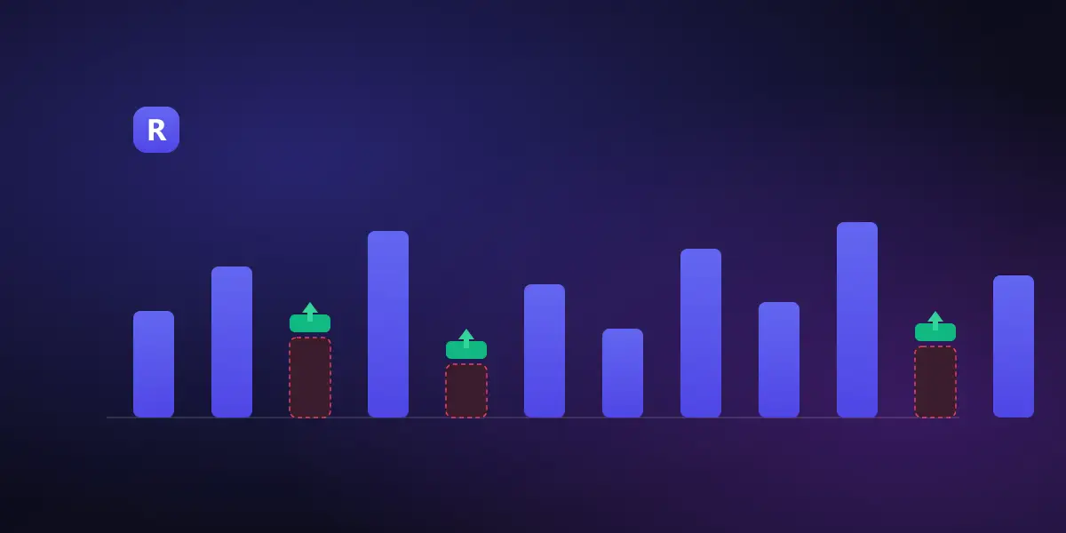 Illustration of subscription revenue bars with failed payments being recovered back up
