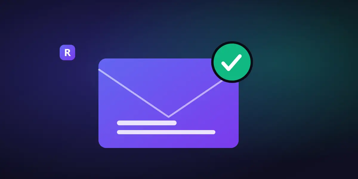 An envelope representing a recovery email with a green recovered checkmark