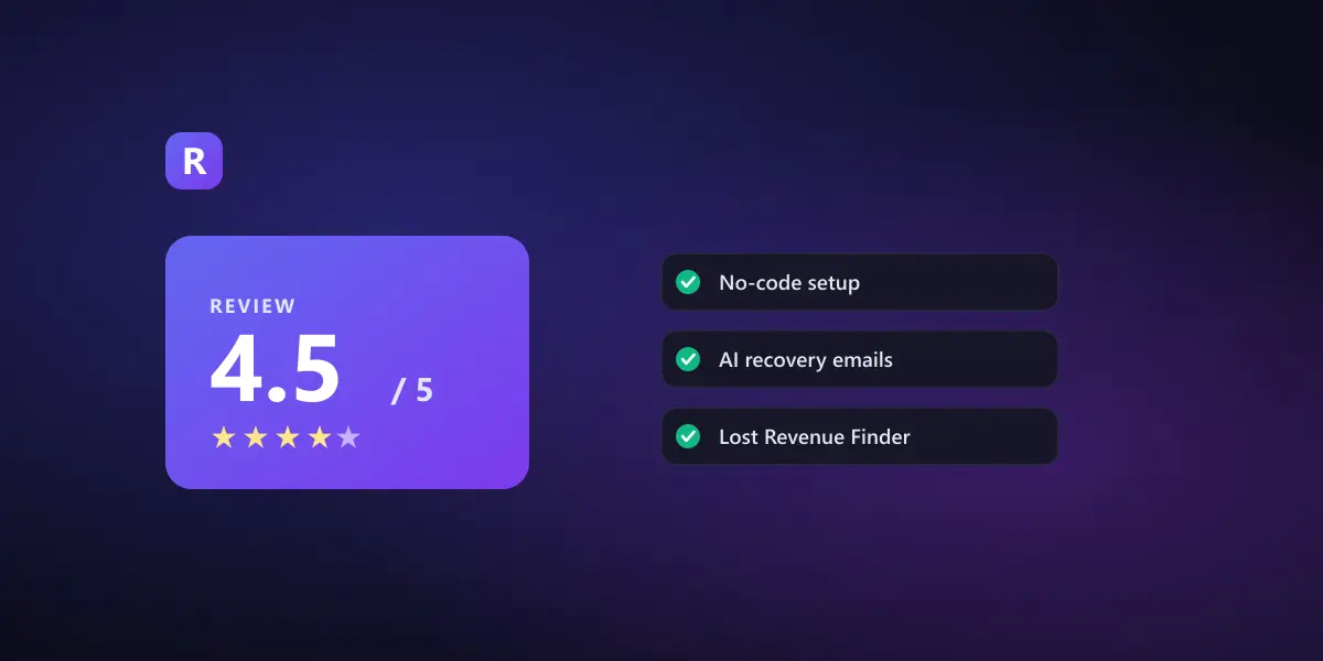 A Revova product review scorecard with a 4.5 out of 5 rating badge on a dark, on-brand background
